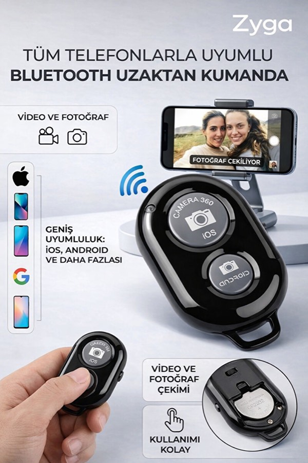 Zyga Bluetooth uzaktan kumanda — telefonla video ve fotoğraf çekimi