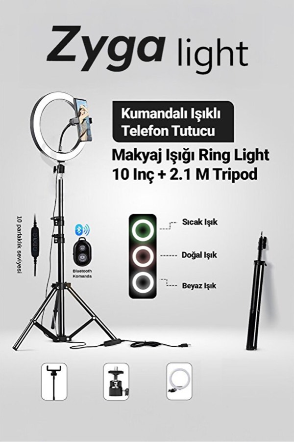 Zyga kumandalı ışıklı ring light tripod — 2.10 m