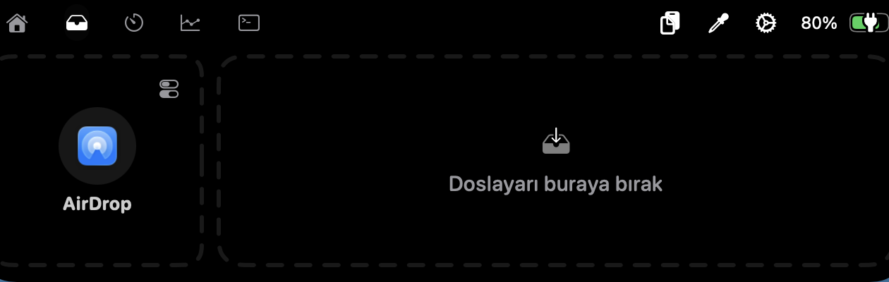 Dynamic Flow dosya rafı — AirDrop ve dosya bırakma alanı