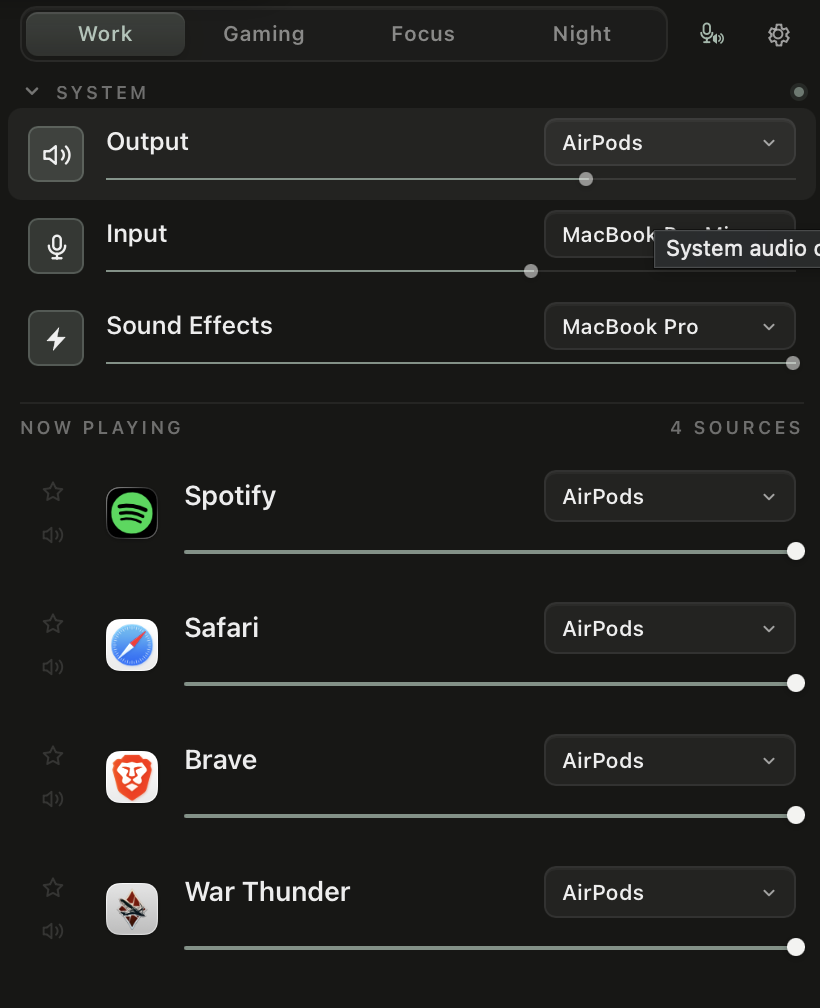 Sound Router — Spotify, Safari, Brave ve oyun seslerinin ayrı çıkışlara yönlendirilmesi